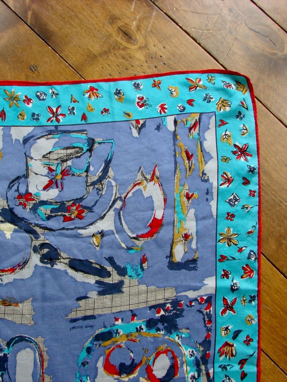 Vintage Perry Ellis 100% Silk Scarf Hand Rolled Japan Teapots Teacups Floral - Picture 11 of 15